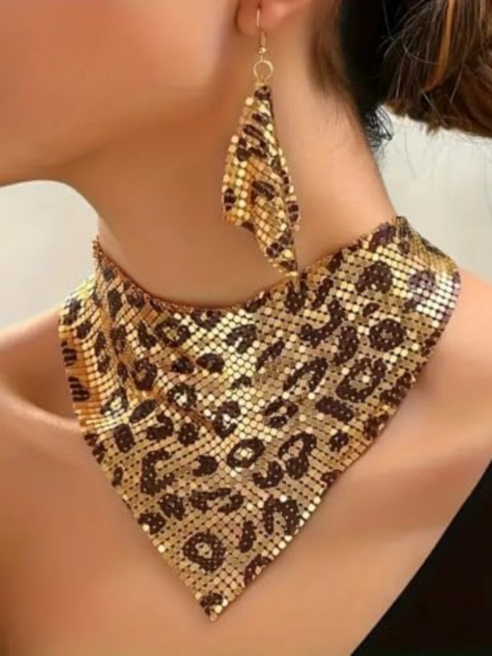 Triangular Scarf Necklace Earrings Set for‎ Women Shiny Choker Necklace